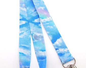 Clouds and Rainbows Lanyard for Keys and ID Badge / Optional Breakaway Sky and Clouds Lanyard / ID Badge Strap / Teacher Neck Lanyard