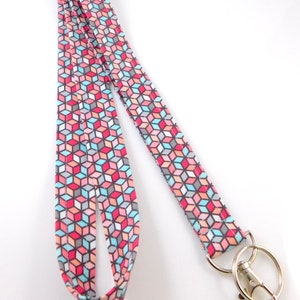 Geometric Pixelated Teacher Lanyard for Keys / Teal and Pink Lanyard with Geometric Design / Geometric Key Fob / Optional Breakaway Lanyard