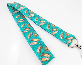 Otter Lanyard / Beach Lanyard with Otters / Playful Otters Key Holder / Teacher Lanyard / Otter ID Badge Holder / Coworker Gift