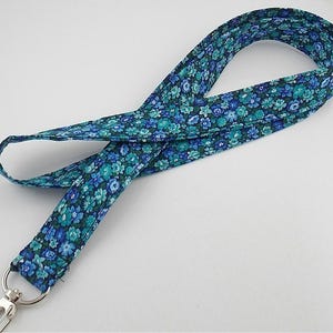 Lanyard Teal and Blue Small Flowers - Spring Summer Floral Lanyard for Keys and ID Badges - Teacher Appreciation Gift