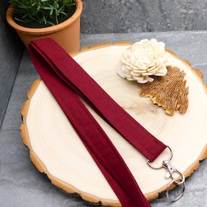 Burgundy Cranberry Lanyard Available in 3 Widths / ID Badge Holder or Key Lanyard | Handmade Lanyard for Teachers, Office, Gifts