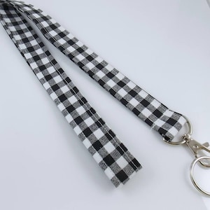 Black and White Check Lanyard for Keys and ID Badges - Office Worker Gift - Keycard Holder - Eco Friendly Cotton Lanyard-Gender Neutral