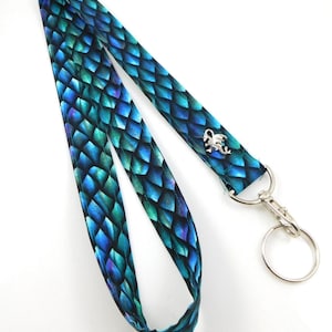 Dragon Lanyard Optional Charm / Mythological Dragon Lanyard / Medieval Dragon Lanyard with Charm / Dragon Key Fob / Teal Dragon Gift Lanyard