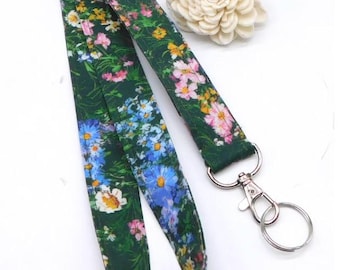 Frühlingsblumen-Lanyard / Lanyard für Lehrer / Sommer-Lanyard mit Blumenstrauß / Schlüssel-Lanyard / Geschenk für Mütter
