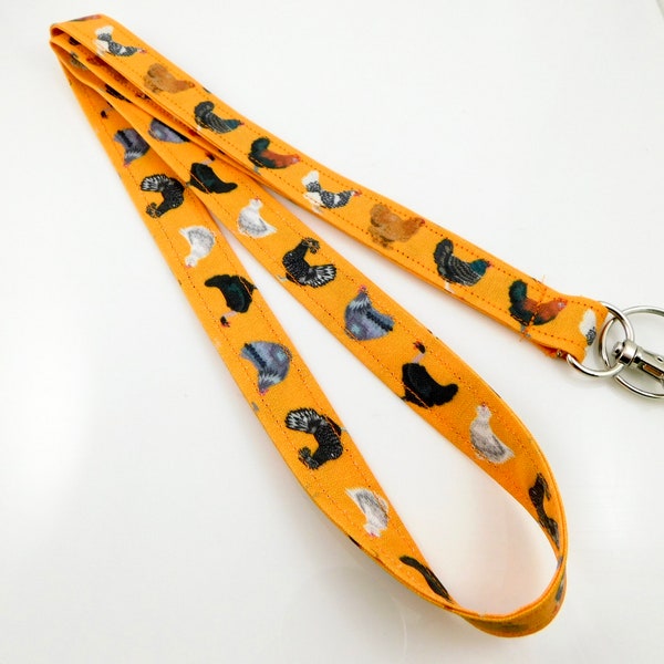 Chicken Lanyard / Rooster Lanyard / Teacher Lanyard / Plymouth Rock Chicken / Cochin Chicken / Lanyard with Chickens / Gift for Mom