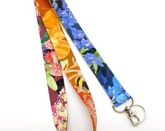 Lanière de fleurs de jardin / Lanière de fleurs printanières / Lanière de professeur pour clés et badge d'identification / Cadeau pour maman ou collègue / Bas de Noël