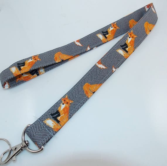 Fabric Lanyard Fox Lanyard Animal Lanyard Teacher Lanyard