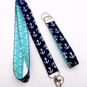 Anchor Lanyard / Lanyard with Green and Blue Anchors / Cruise Lanyard / Teacher Gift Lanyard / Ocean Lanyard / Double Sided Lanyard Gift