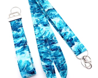 Ocean Waves Lanyard Teacher Keychain for Keys and ID Badges MRI Safe Breakaway Option