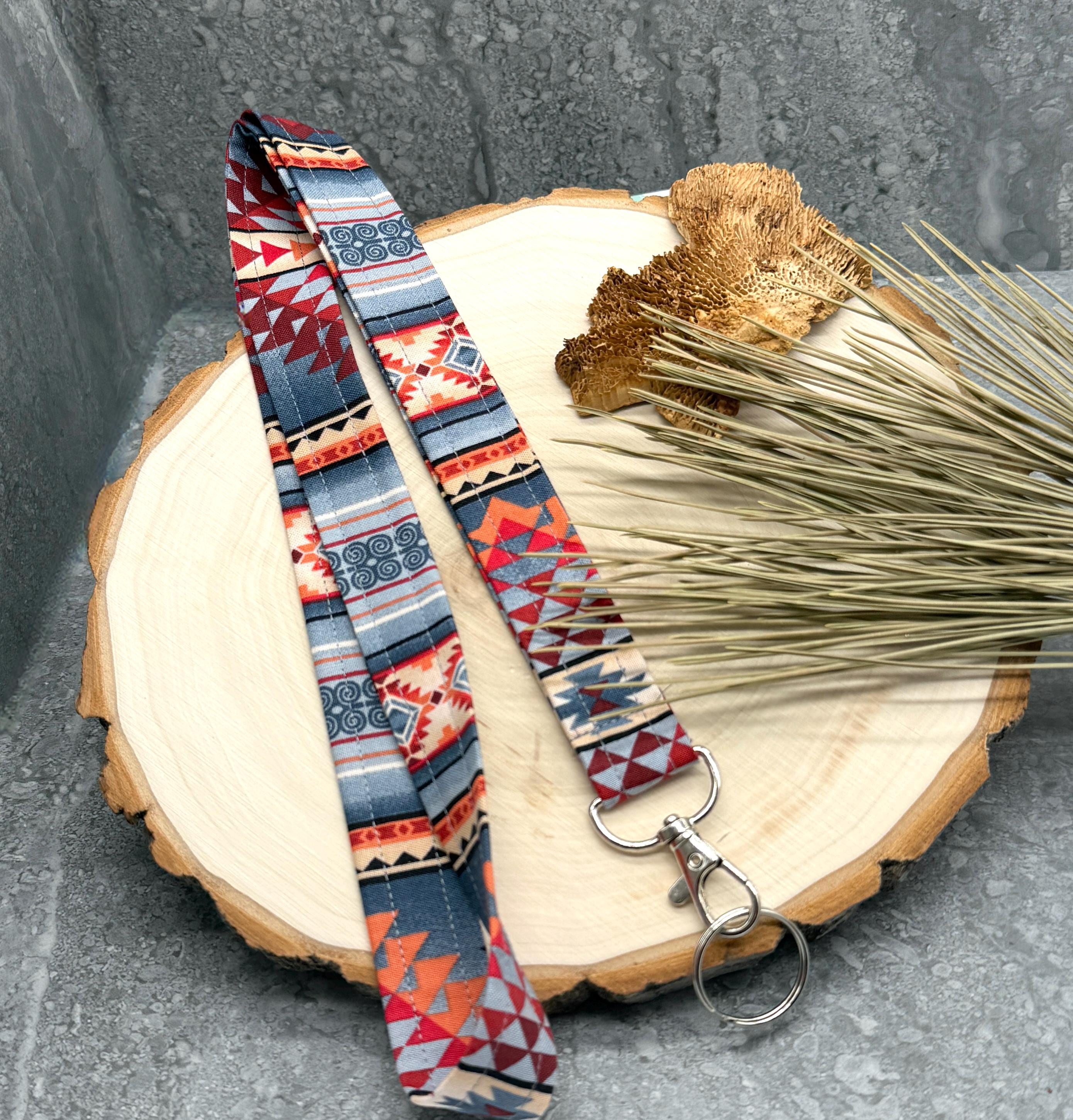 Southwest Aztec Fabric Lanyard – Boho Geometric Keychain Holder