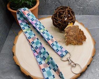Geometric Plaid Lanyard for ID Badge or Keys – Checkered Fabric Lanyard for Teachers, Nurses, Office or Students – Gifting, Breakaway Option