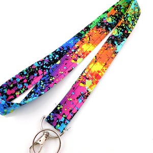 Paint Splatter Rainbow Lanyard / Bright Rainbow Teacher Lanyard with Breakaway Option / Lanyard for Keys and ID Badge Holder