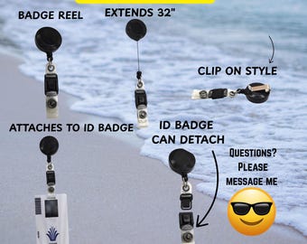 Retractable Badge Reel with Detachable ID Holder / POS System Retractable Badge Reel for Servers, Teachers, Nurses, Office Staff--Clip On