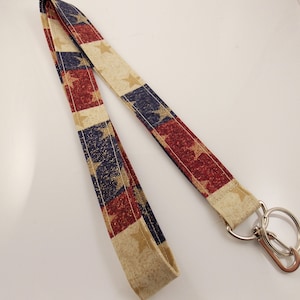 Patriotic USA Lanyard / 4th of July Lanyard / Red, White and Blue Star with Gold Specks Lanyard for Keys and ID Badges / Gift Lanyard