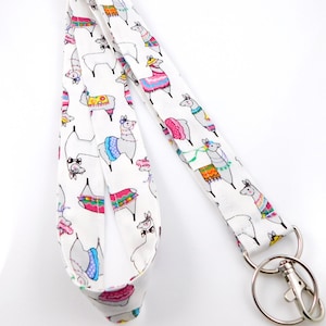 LLama Lanyard / Lanyard with Colorful Alpacas / Teacher Lanyard for Keys / Breakaway Lanyard / ID Badge Holder / Llama Key Fob