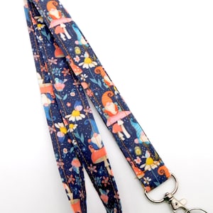 Playful Woodland Gnomes on Mushrooms Lanyard / Lanyard with Forest Gnomes for Teachers / Mom Gift Lanyard / Gnome Gift for Coworker