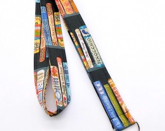 Classic Book Lanyard, Bookish Librarian Lanyard for Keys and ID Badge, Library Key Holder,  Language Arts Lanyard, Option Breakaway Lanyard