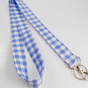 Periwinkle Blue Check Lanyard - Teacher Key Holder with Gingham Design - Summer Accessory - Eco Friendly Cotton Lanyard for Keys