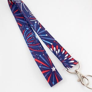 Fireworks Lanyard / 4th of July Patriotic Lanyard / Teacher Lanyard for Keys and ID Badges / Optional Breakaway Lanyard
