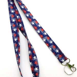 Red White and Blue Stars Lanyard / 4th of July Patriotic Lanyard / Election Year American Lanyard / Independence Day Key Holder ID Badge