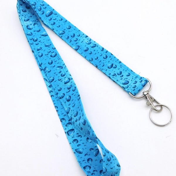 Blue Raindrop Lanyard / Teacher Lanyard for Keys and ID Badges / Ocean Beach Water Lanyard / MRI Safe Option