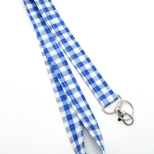 Blue and White Checkered Lanyard - Teacher Key Holder with Gingham Design - Summer Accessory - Eco Friendly Cotton Lanyard for Keys