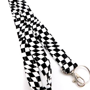 Racing Flag Lanyard for Keys - Black and White Checkered -Teacher Gift - Keychain Holder - Lanyard with Breakaway Available-ID Badge Lanyard