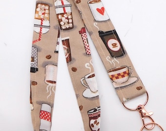 Coffee Lover Lanyard, Keychain for Teachers, Latte Espresso