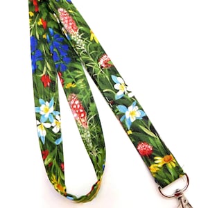 Wildflower Lanyard for Keys and ID Badge,  Teacher Lanyard for Classroom,  Garden Lover Keychain Gift,  Stocking Stuffer Gift Under 15
