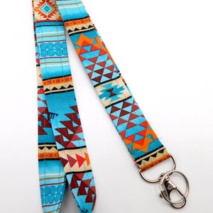 Aztec Southwest Lanyard in turquoise and orange / Teacher Lanyard for Keys / Coworker Gift Lanyard / Optional Breakaway / ID Badge Strap