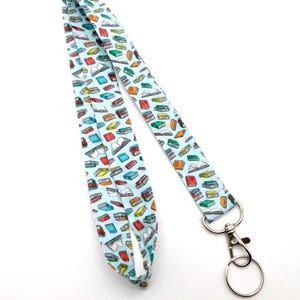 Lanyard with Books, Bookish Librarian Lanyard for Keys and ID Badge, Library Key Holder,  Language Arts Lanyard,  Option Breakaway Lanyard