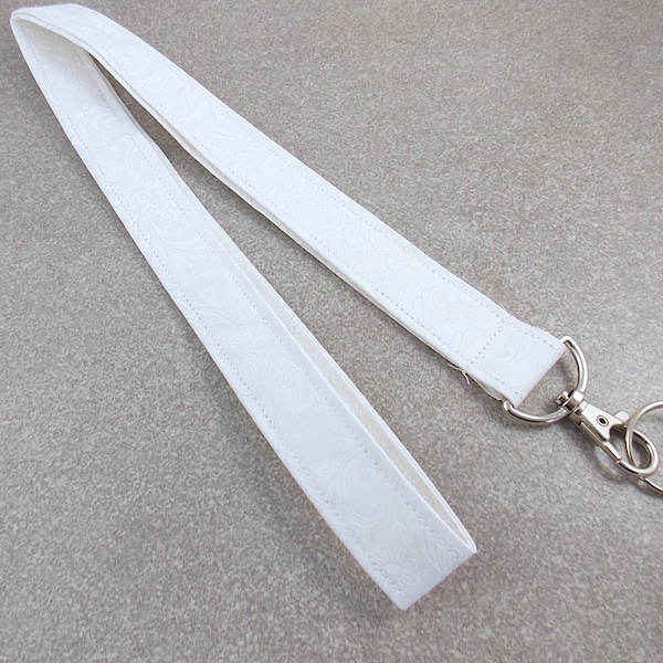 Solid White Lanyard / Bridesmaid Gift Lanyard / Narrow Slim White Lanyard / Teacher Appreciation Lanyard