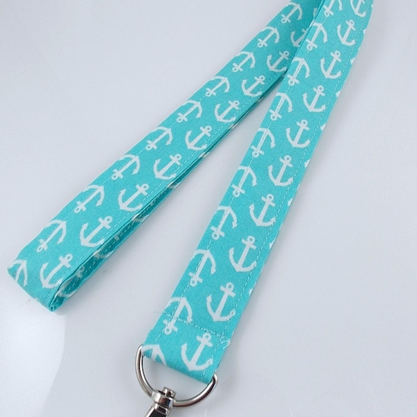 Summer Mint Green Anchor Lanyard for Beach Wear / Teacher Lanyard in Mint Green with Anchors / Key Holder with Ocean Design