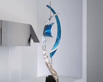 Contemporary Metal Art Sculpture - Teal "Vortex" by Dustin Miller