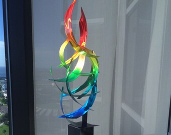 Contemporary Abstract Outdoor Large Metal Sculpture Rainbow "Tempest" by Dustin Miller