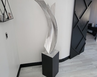 NEW Modern Outdoor Abstract Large Metal Sculpture Silver "Crush" by Dustin Miller