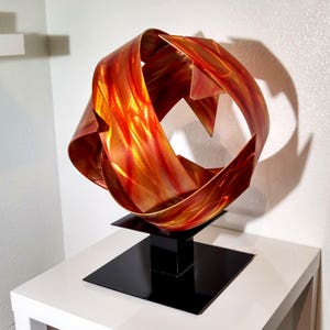 Modern Abstract Metal Outdoor Fire Sphere Sculpture Copper Amber Synergy by Dustin Miller image 1