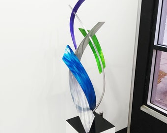 Modern Abstract Silver Blue Green Purple Table Sculpture "Cosmic" by Dustin Miller