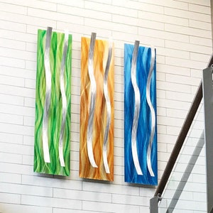 Modern Abstract Copper Blue Green Silver Metal Wall Art Sculpture &quot;3 Tides&quot; XL by Dustin Miller