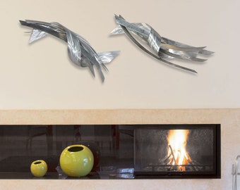 Abstract Modern Metal Wall Sculptures Silver "Stream" by Dustin Miller