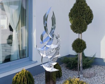 Contemporary Abstract Metal Indoor Outdoor Sculpture Large Silver "Tempest" by Dustin Miller
