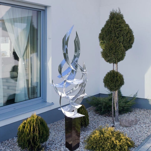 Contemporary Abstract Metal Indoor Outdoor Sculpture Large Silver "Tempest" by Dustin Miller