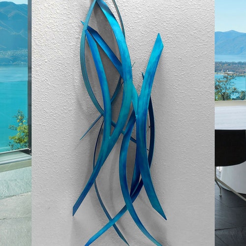 Abstract Metal Wall Art Sculpture Weathered Blue Teal Vertical Etsy