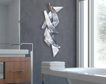 Modern Abstract Vertical Metal Wall Sculpture Silver "Wall Tempest" by Dustin Miller