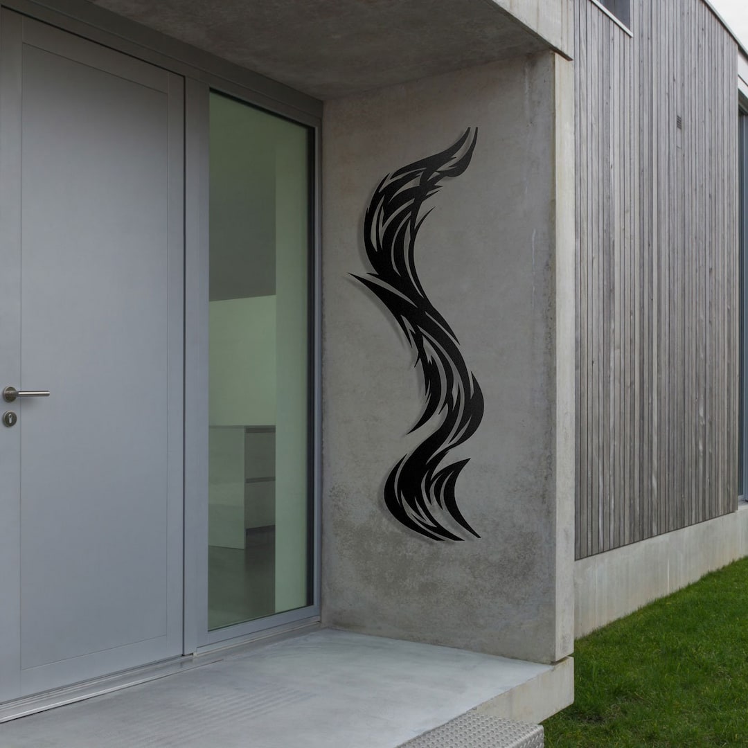 Contemporary Metal Wall Art Vertical Sculpture Black Etsy