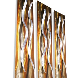Modern Abstract Copper Gold Silver Metal Wall Sculpture Painting &quot;3 Tides&quot; by Dustin Miller
