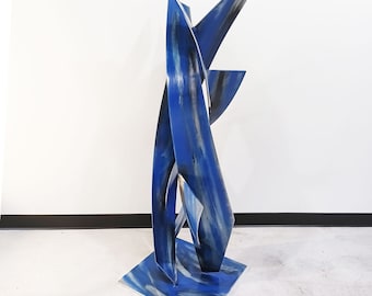 Contemporary Abstract Indoor Large Outdoor Sculpture Blue Black "Surge" by Dustin Miller