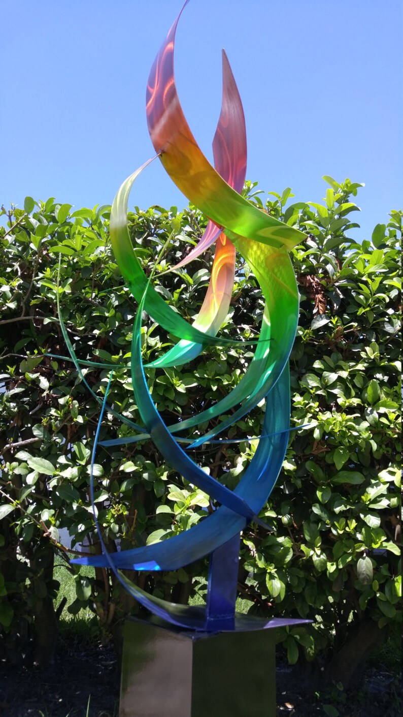 Contemporary Abstract Outdoor Large Metal Sculpture Rainbow Tempest by Dustin Miller image 4