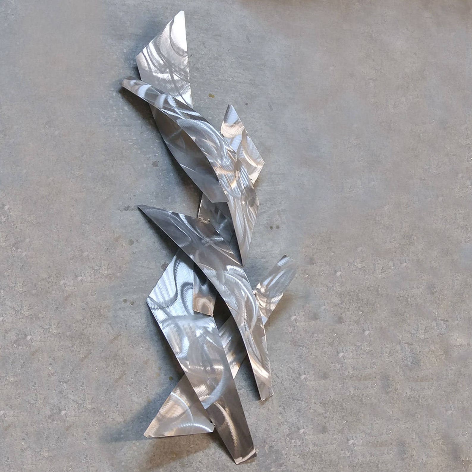 Modern Abstract Vertical Metal Wall Sculpture Silver Etsy