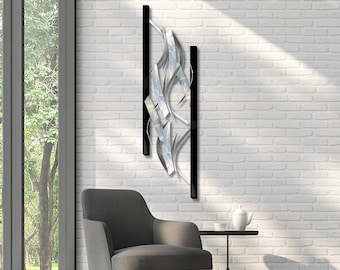 Modern Silver Black Contemporary Abstract Metal Wall Sculptures Vertical "Polarity" by Dustin Miller